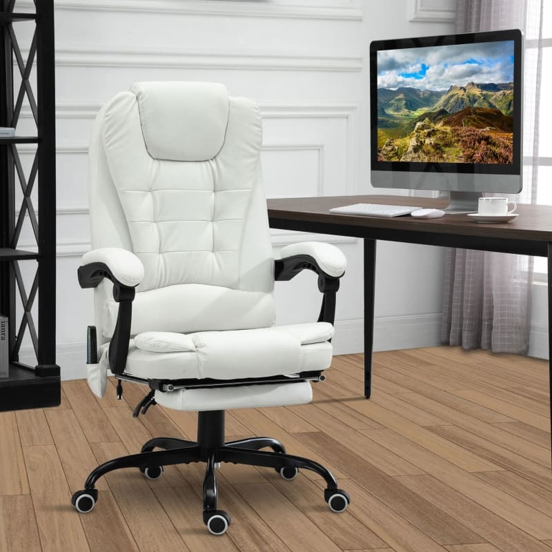 Anysun - 7-Point Vibrating Massage High-Back Executive Recliner with Lumbar Support and Footrest - White