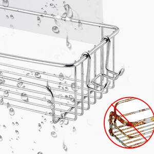 Alt View 1. Oumilen - No-Drill Shower Caddy with Removable Hooks, Silver Metal - Silver.