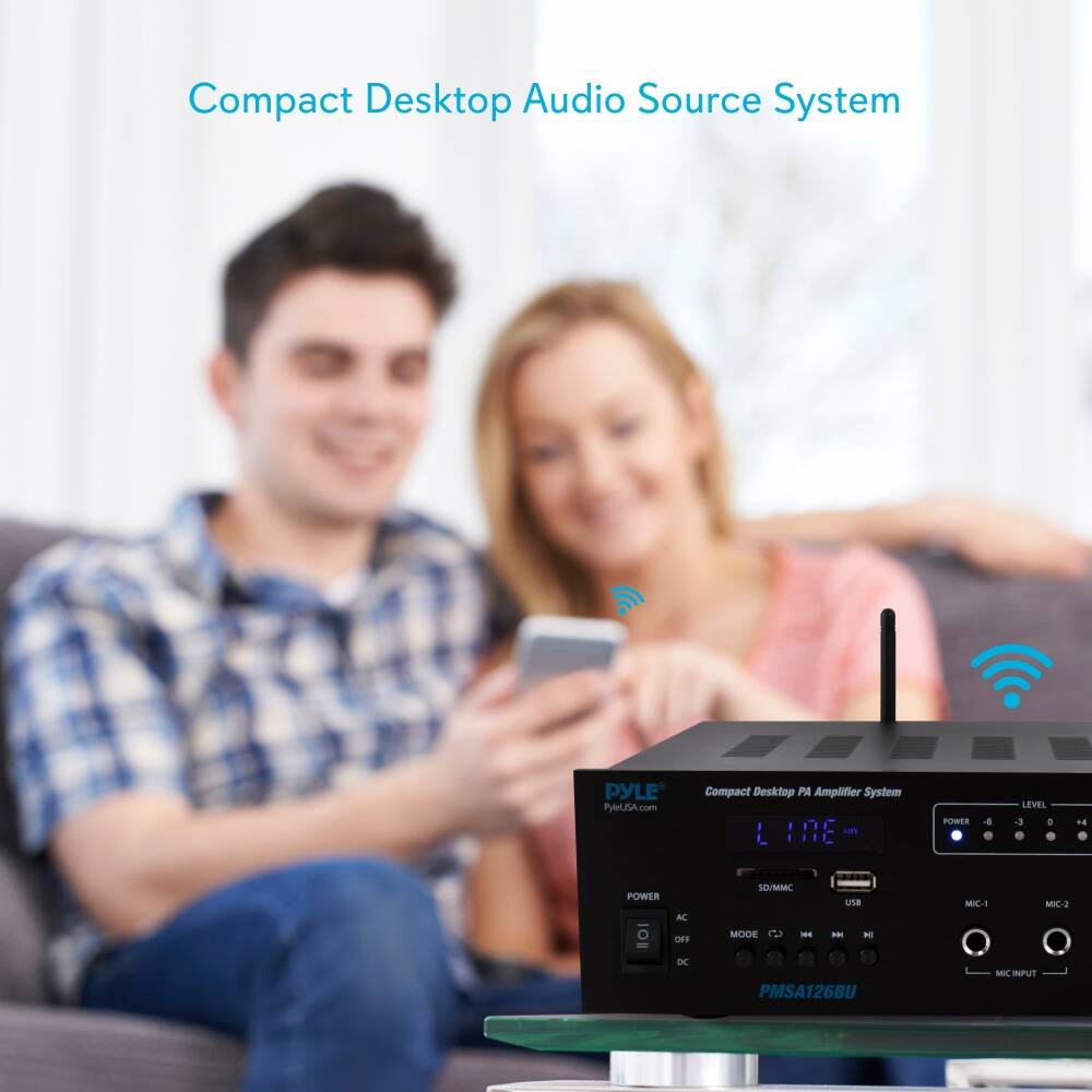 Compact Desktop Audio Source System

PYLE
PyleUSA.com

Compact Desktop PA Amplifier System

PMSA126BU

POWER
AC/DC

SD/USB

MIC-1
MIC-2

MIC INPUT

LEVEL
-4 -2 0 +4

POWER
-8

LINE

MODE
C1 C2 C3 C4 C5 C6 C7 C8 C9 C10 C11 C12 C13 C14 C15 C16 C17 C18 C19 C20 C21 C22 C23 C24 C25 C26 C27 C28 C29 C30 C31 C32 C33 C34 C35 C36 C37 C38 C39 C40 C41 C42 C43 C44 C45 C46 C47 C48 C49 C50 C51 C52 C53 C54 C55 C56 C57 C58 C59 C60 C61 C62 C63 C64 C65
