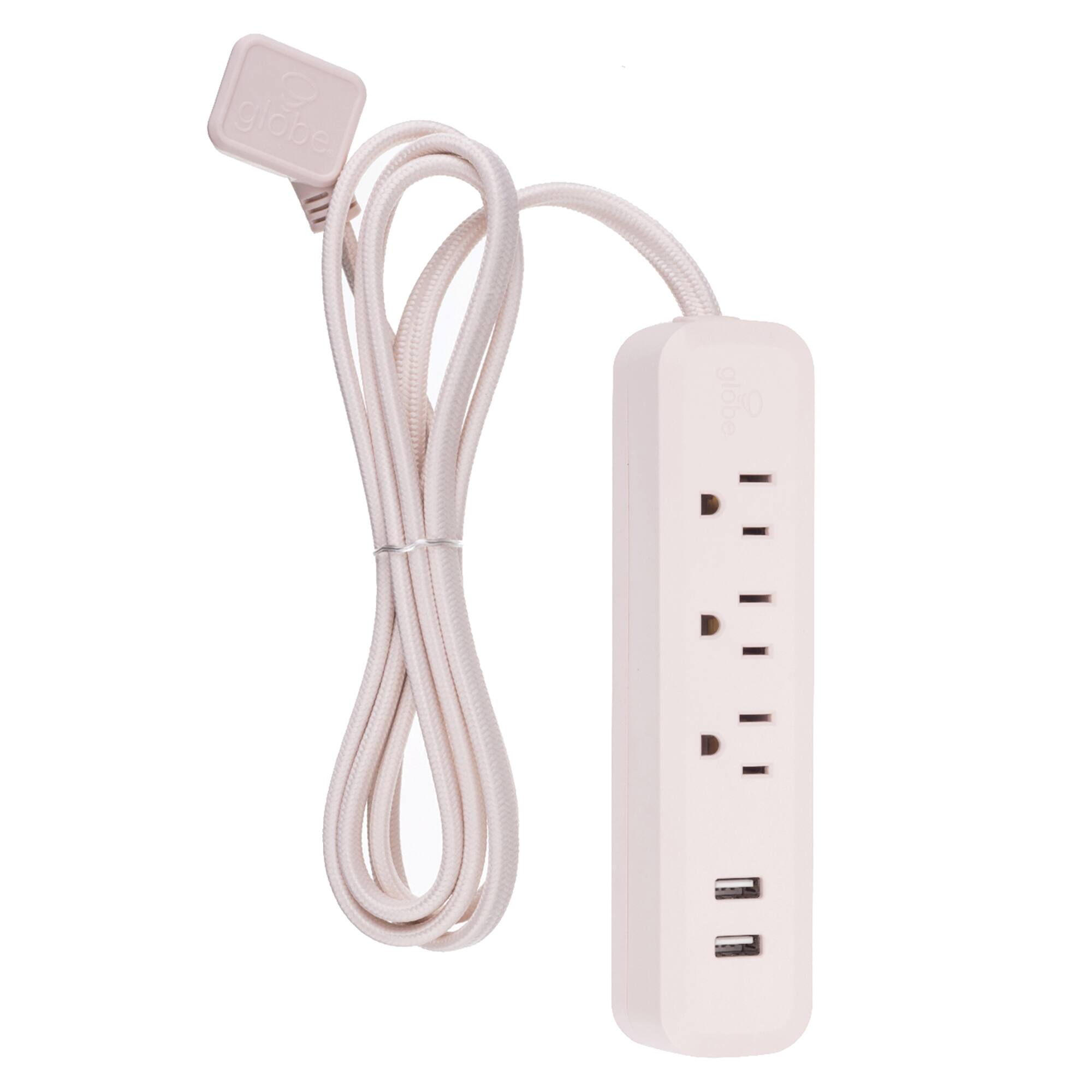 Front. globe electric - Designer Series 3-Outlet Surge Protector Strip with 2 USB Ports - Rose Quartz.