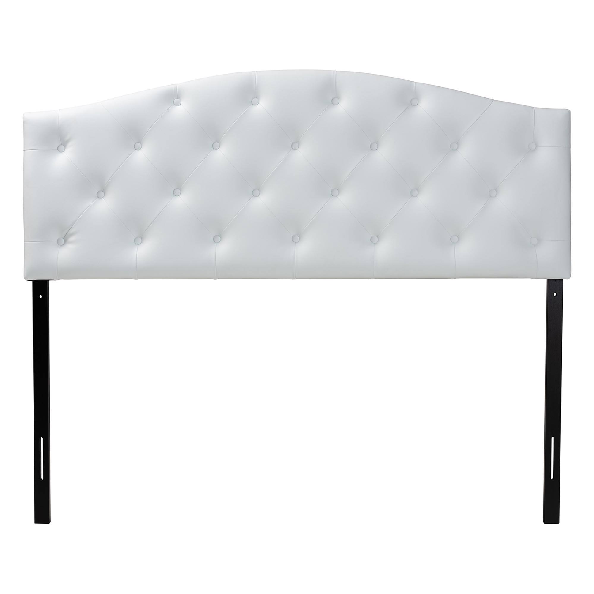 Angle. Baxton Studio - Myra Modern and Contemporary Queen Size Faux Leather Upholstered Button-tufted Scalloped Headboard - White.