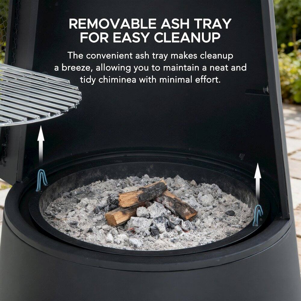 REMOVABLE ASH TRAY FOR EASY CLEANUP

The convenient ash tray makes cleanup a breeze, allowing you to maintain a neat and tidy chiminea with minimal effort.