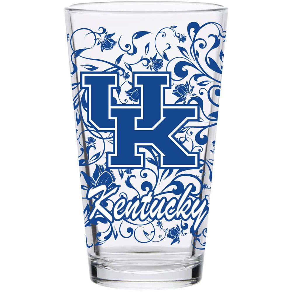 Front. Indigo Falls - Kentucky Wildcats 16oz. Floral Pint Glass - Multicolor.