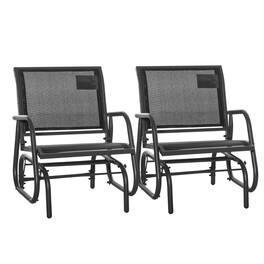 Outsunny - Porch Glider Set of 2, Metal Frame Swing Glider Chair with Breathable Mesh Fabric, Curved Armrests and Steel Frame - Black