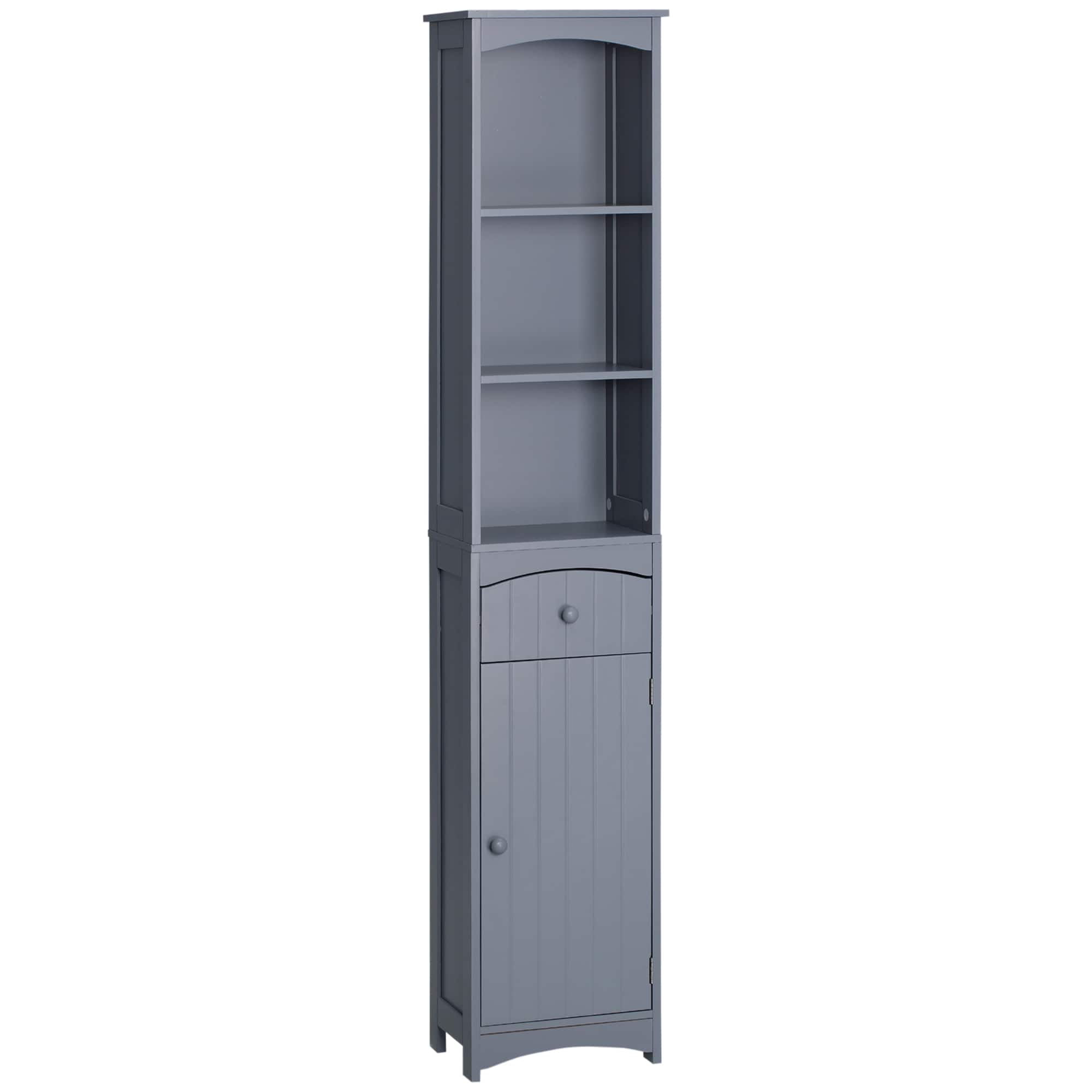 Homcom - Bathroom Storage Cabinet, Free Standing Bathroom Storage Unit, Tall Linen Tower with 3-Tier Shelves and Drawer - Grey