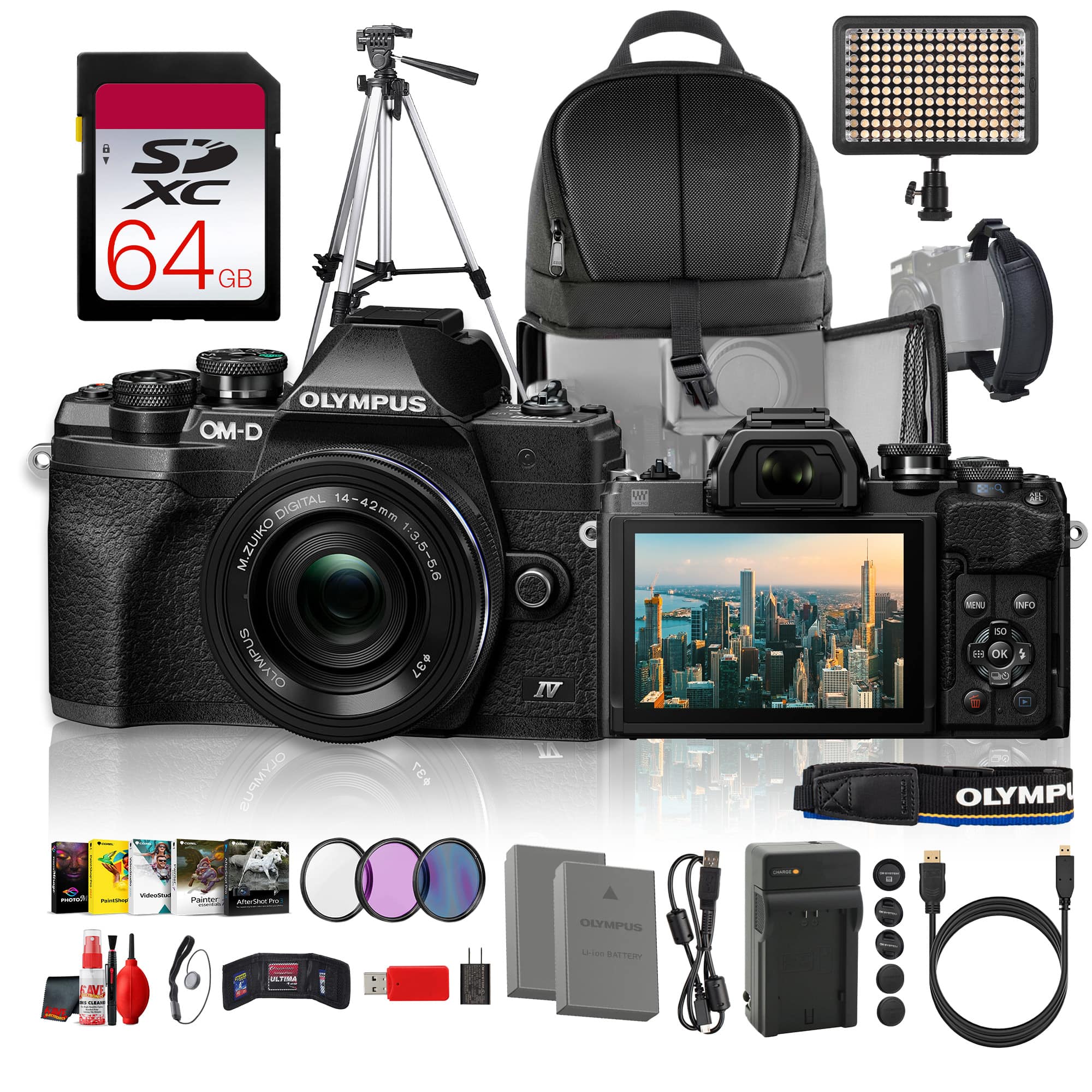 OM System - Olympus OM-D E-M10 Mark IV Mirrorless Digital Camera 20.3MP 4K WiFi Bluetooth with 14-42mm Lens(Bundle)