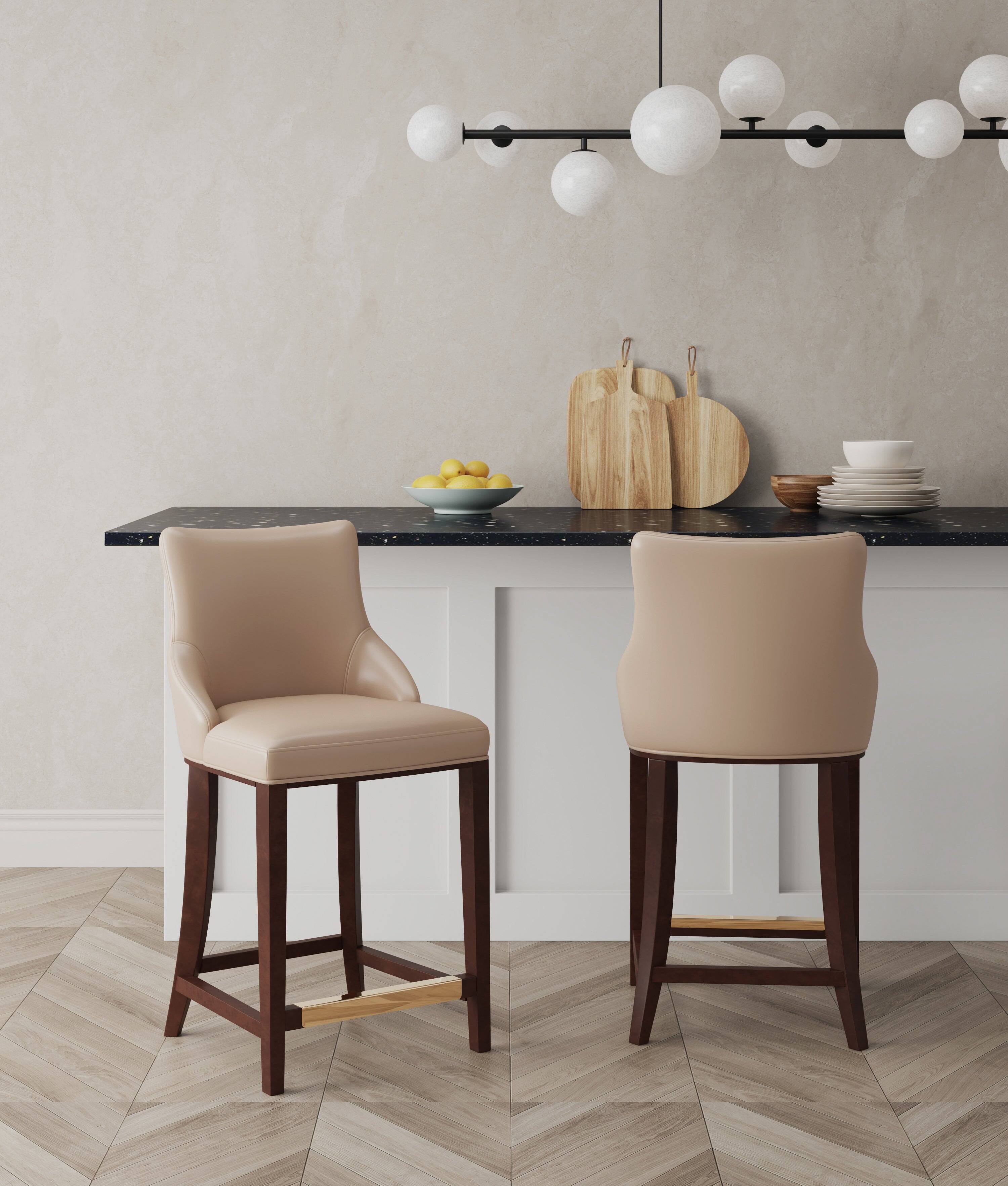 Angle. Manhattan Comfort - Shubert Modern Wood Upholstered Counter Stool - Set of 2 - Tan.