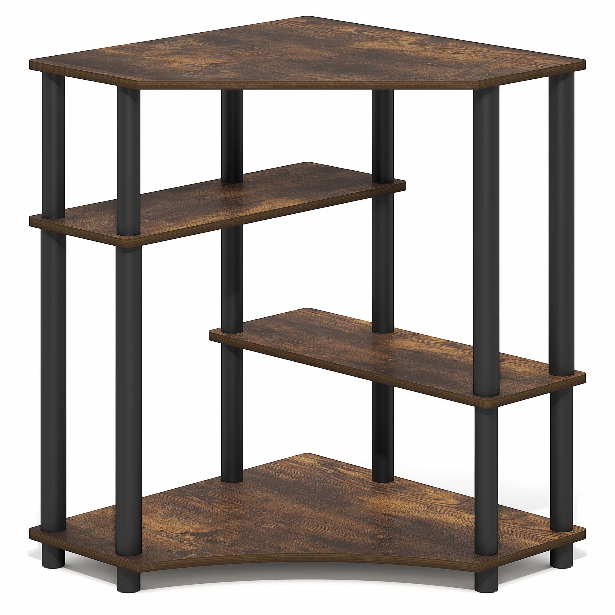 Alt View 6. Furinno - TURN-N-TUBE Desk, Corner Gaming Desk with Storage Shelves, Toolless Assembly Computer Desk with Open Shelf, Office Desk - Amber Pine/Black.