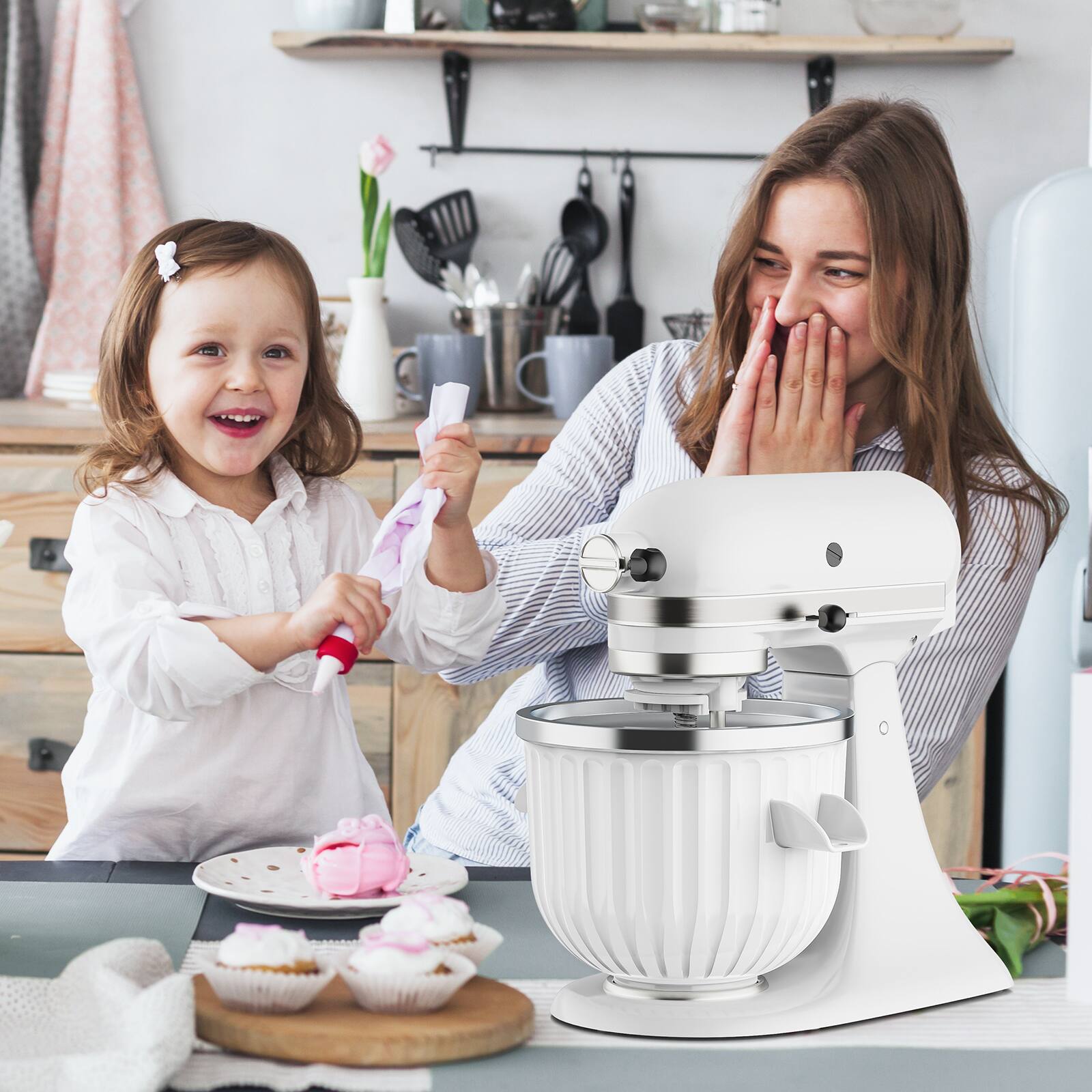 Alt View 1. Gvode - Gvode Ice Cream Maker Attachment for KitchenAid, 2QT Leak-Proof Bowl for Sorbet, Gelato, Yogurt - White.