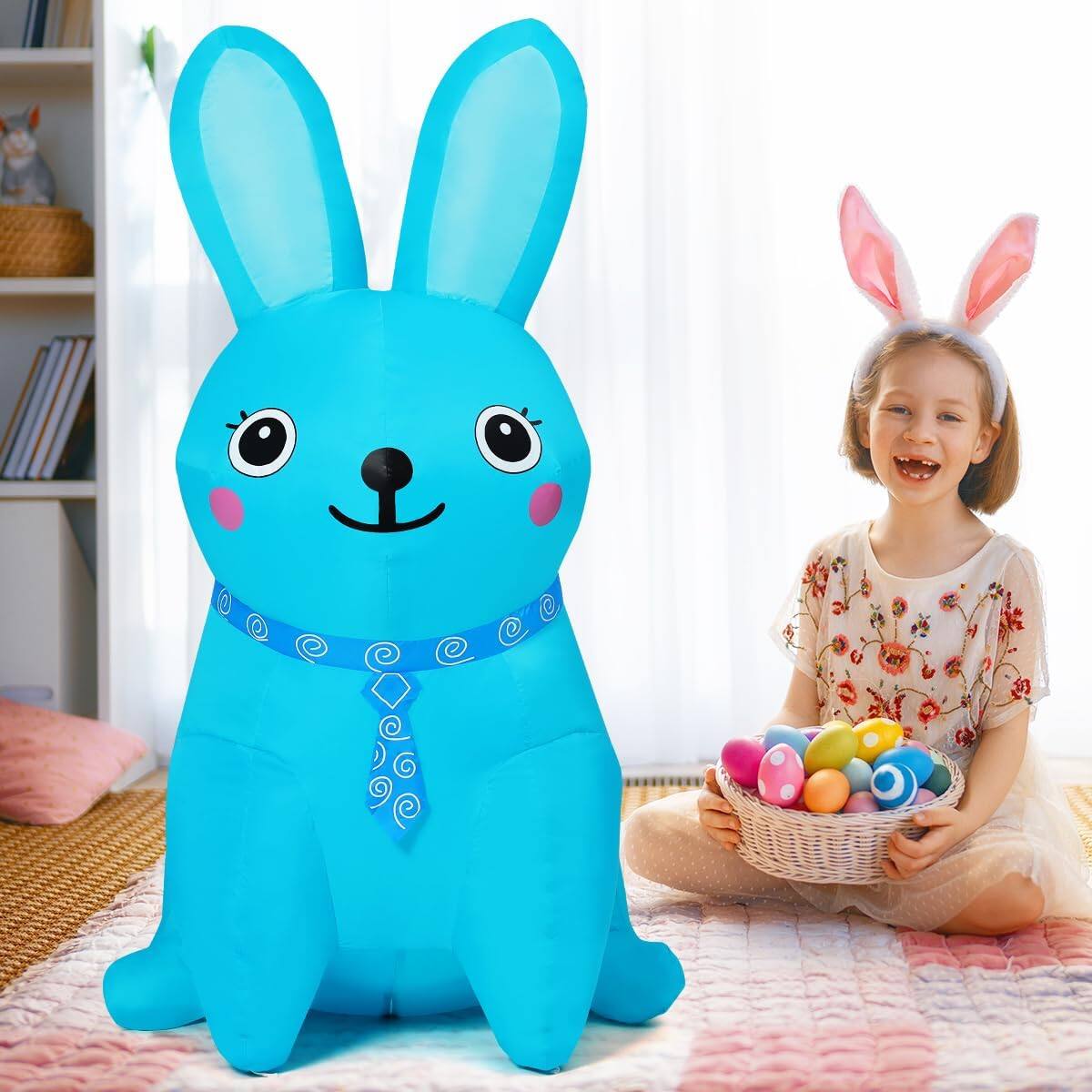 Left. GOOSH Inflatables - GOOSH 5FT Easter Inflatables Bunny Blue Rabbit with LED Lights - Blue.