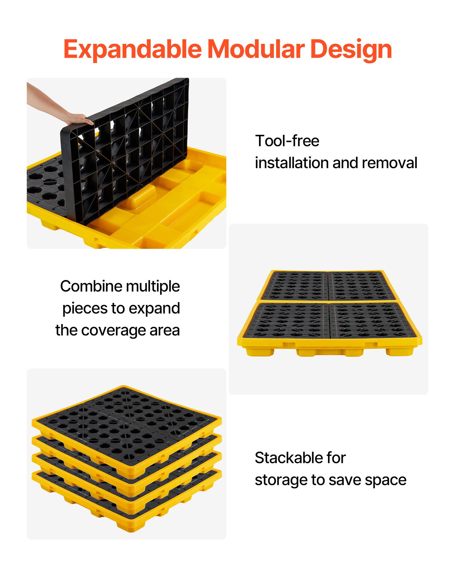 Expandable Modular Design

- Tool-free installation and removal
- Combine multiple pieces to expand the coverage area
- Stackable for storage to save space
