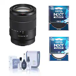 Bundle - E 18-135mm f/3.5-5.6 OSS Lens for Sony E, with Hoya NXT Plus 55mm UV+CPL Filter Kit, Cleaning Kit