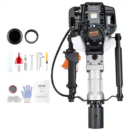 VEVOR - 37.77cc Gas-Powered T Post Driver, 4-Stroke Engine Gasoline Fence Piling Pounder, with 2 Post Driving Head(55/70 mm) - Black/Silver