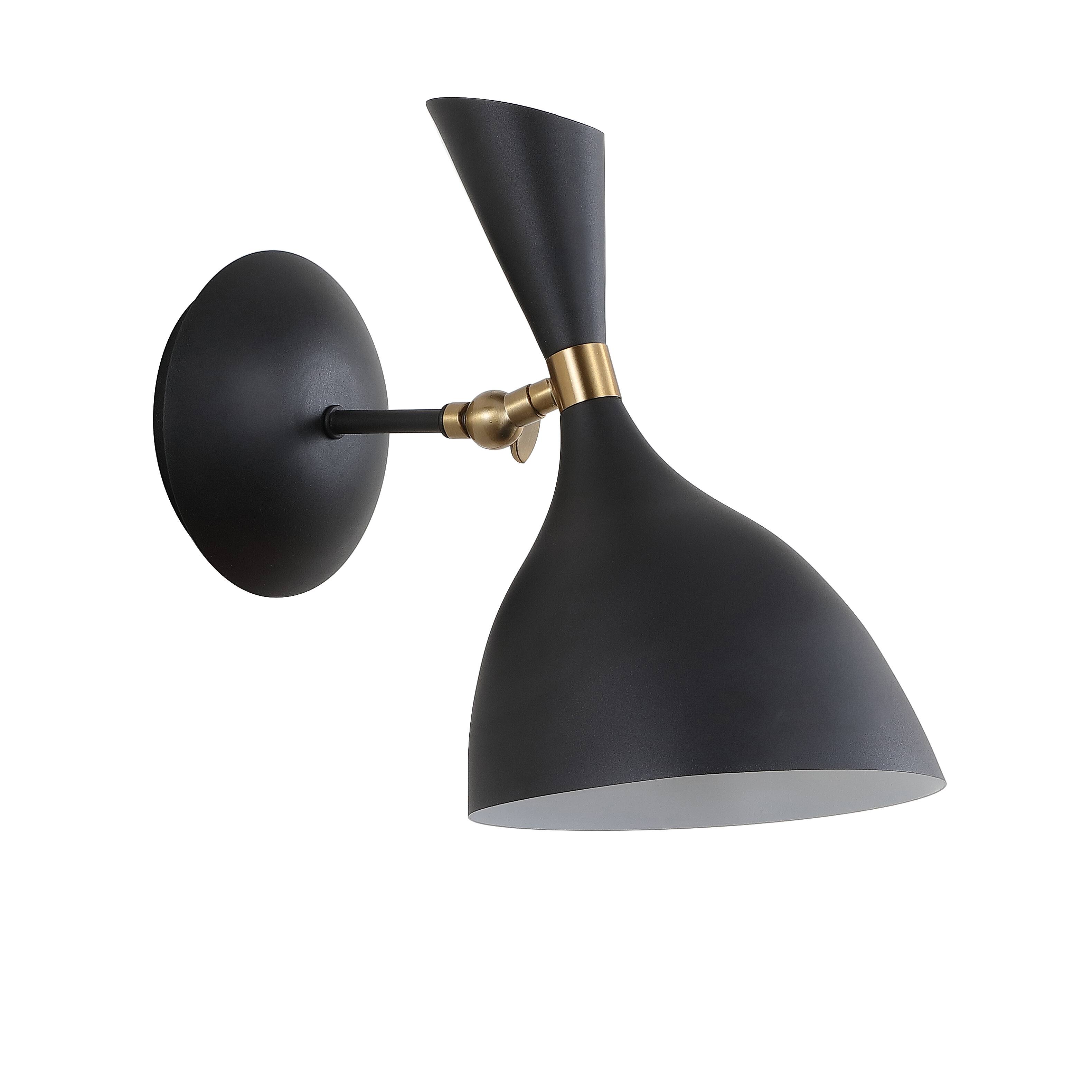 Alt View 3. Jonathan Y - Josef 10" Iron Retro LED Wall Sconce, Black - Black/Brass Gold.