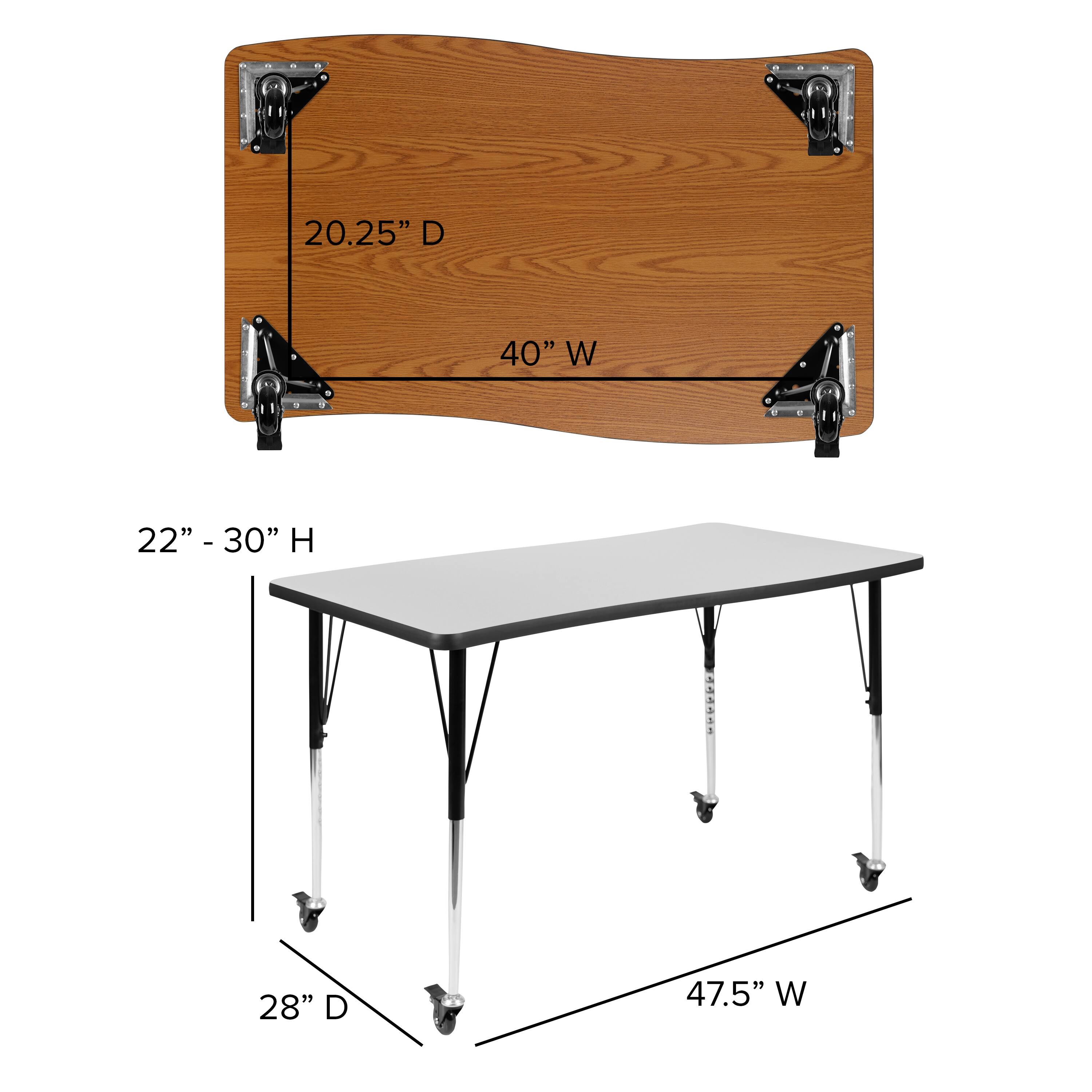 20.25" D 40" W  
22" - 30" H  
28" D 47.5" W