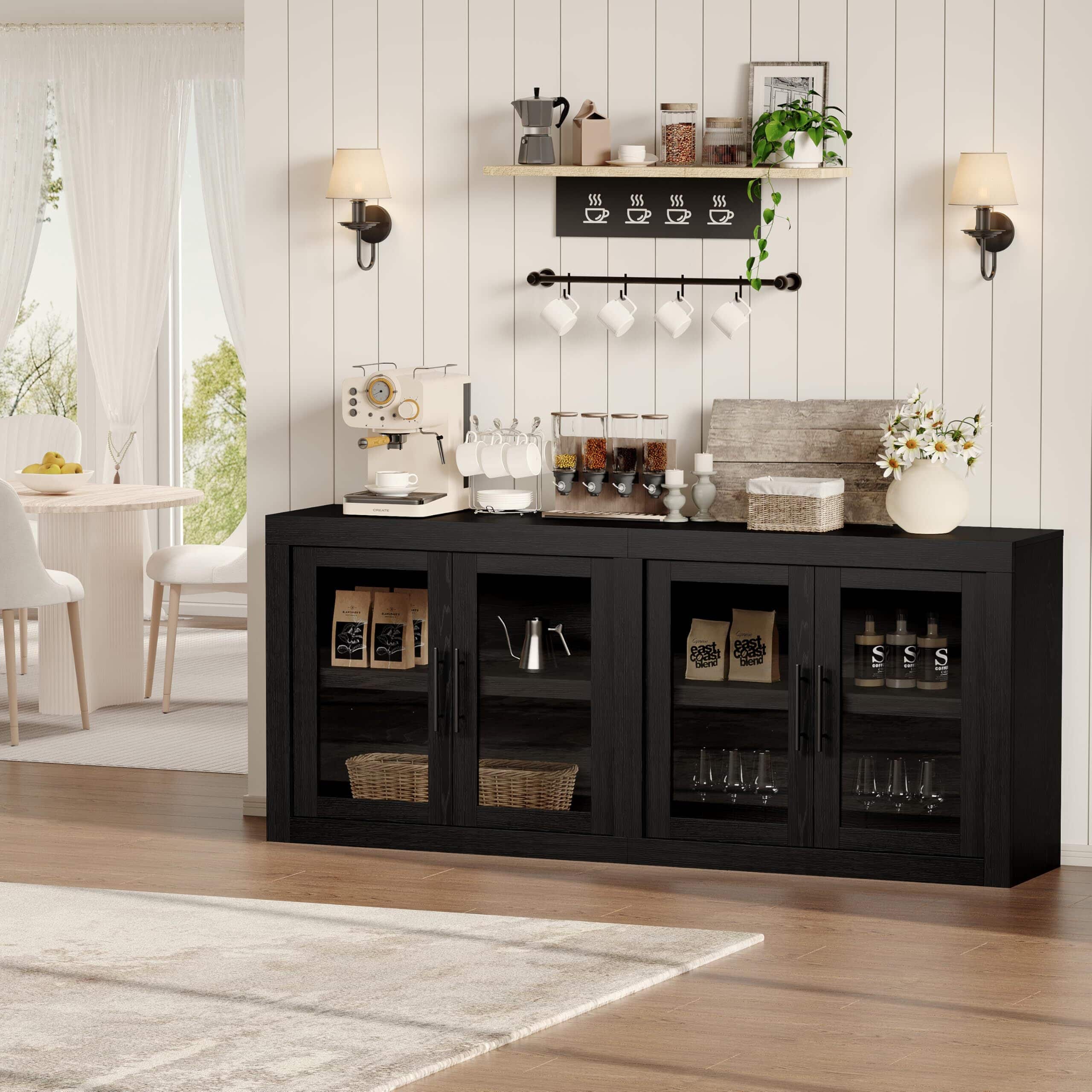 Acekool - 70.8 in Sideboard Buffet Cabinet with Storage, Mid Century Modern Accent Cabinet - Black