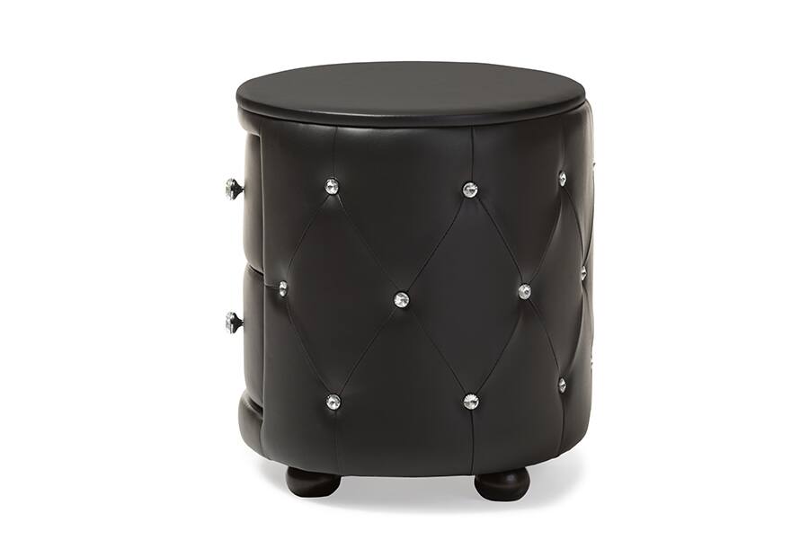 Left. Baxton Studio - Davina Hollywood Glamour Style Oval 2-drawer Faux Leather Upholstered Nightstand - Black.