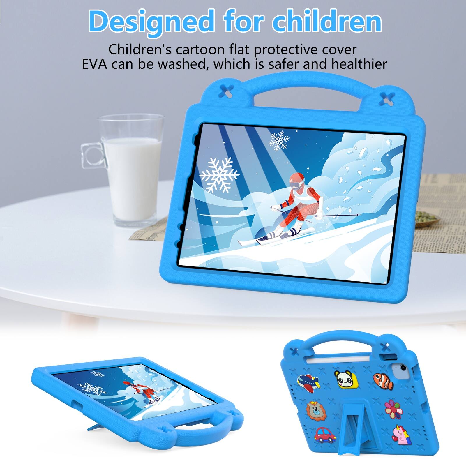 Designed for children  
Children's cartoon flat protective cover EVA can be washed, which is safer and healthier