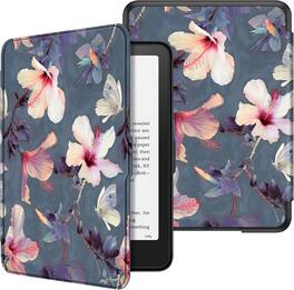 Fintie - Slim Case for 7" Kindle Paperwhite 12th Gen 2024 & Kindle Colorsoft Lightweight PU Leather Hard Back Shell - Blooming Hibiscus