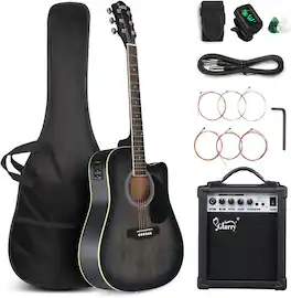 Winado - Full Size 6 Strings Acoustic Electric Guitar Beginner Kit w/ 15W Amp, Cutaway 41 Inch Electric Acoustic Guitar