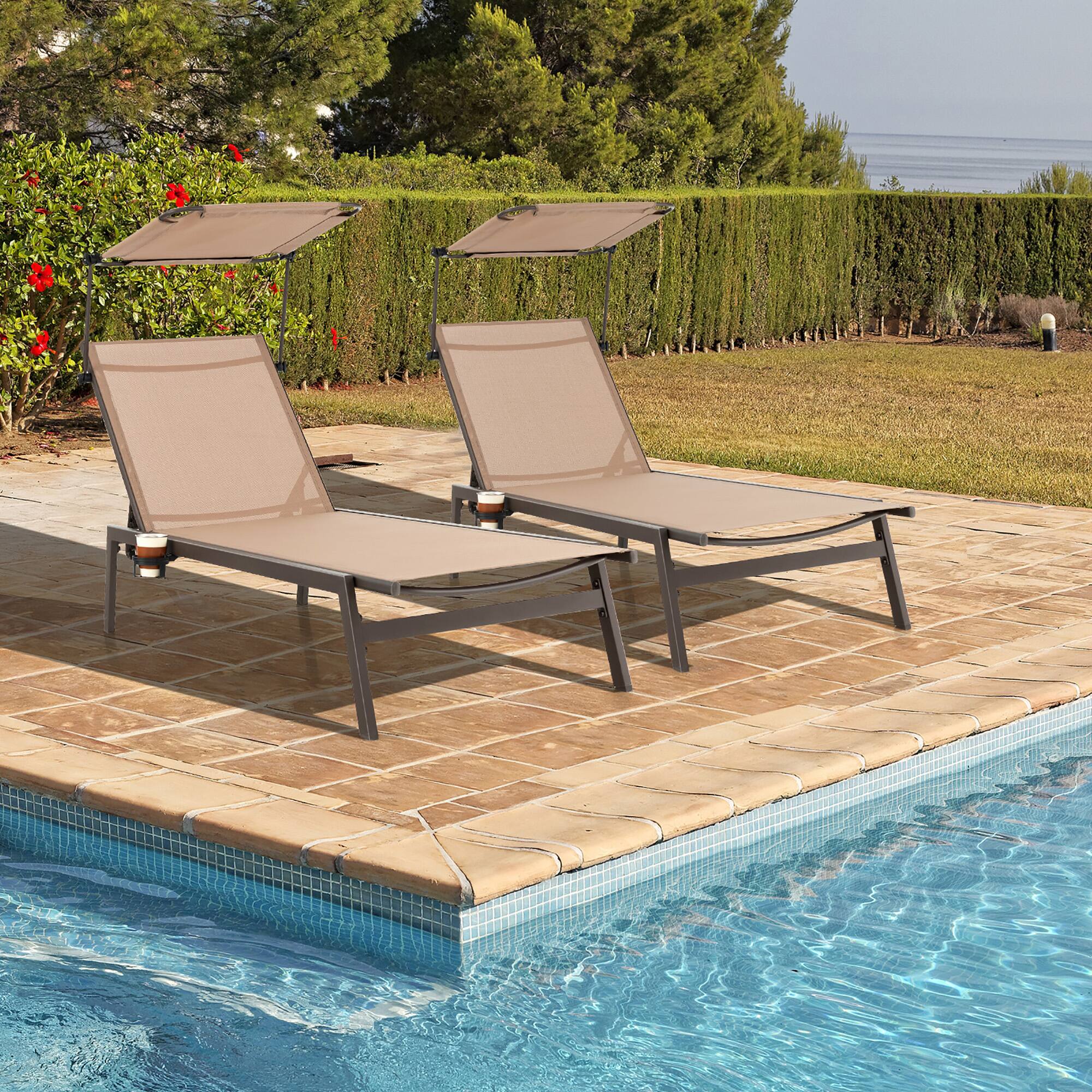 Alt View 2. Gymax - Gymax 2PCS 6-Position Recliner Lounge Outdoor Adjustable Reclining Chair Poolside - Brown.