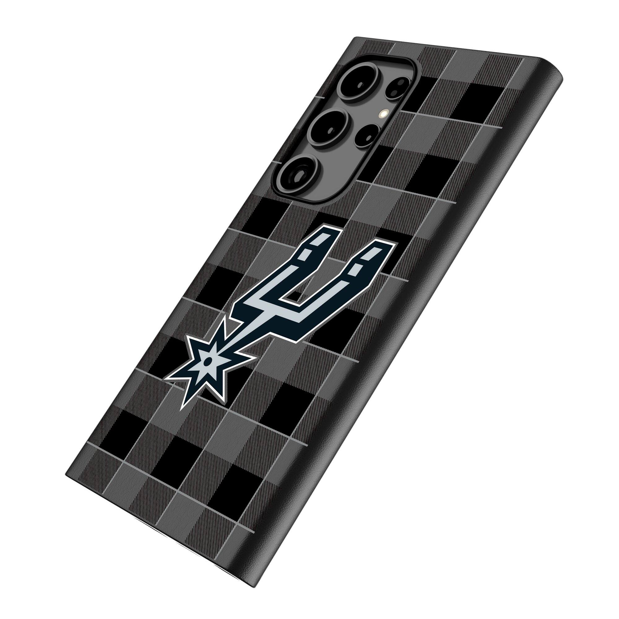 Alt View 1. Keyscaper - San Antonio Spurs Plaid Galaxy Magnetic Bump Case - S25 - Black.
