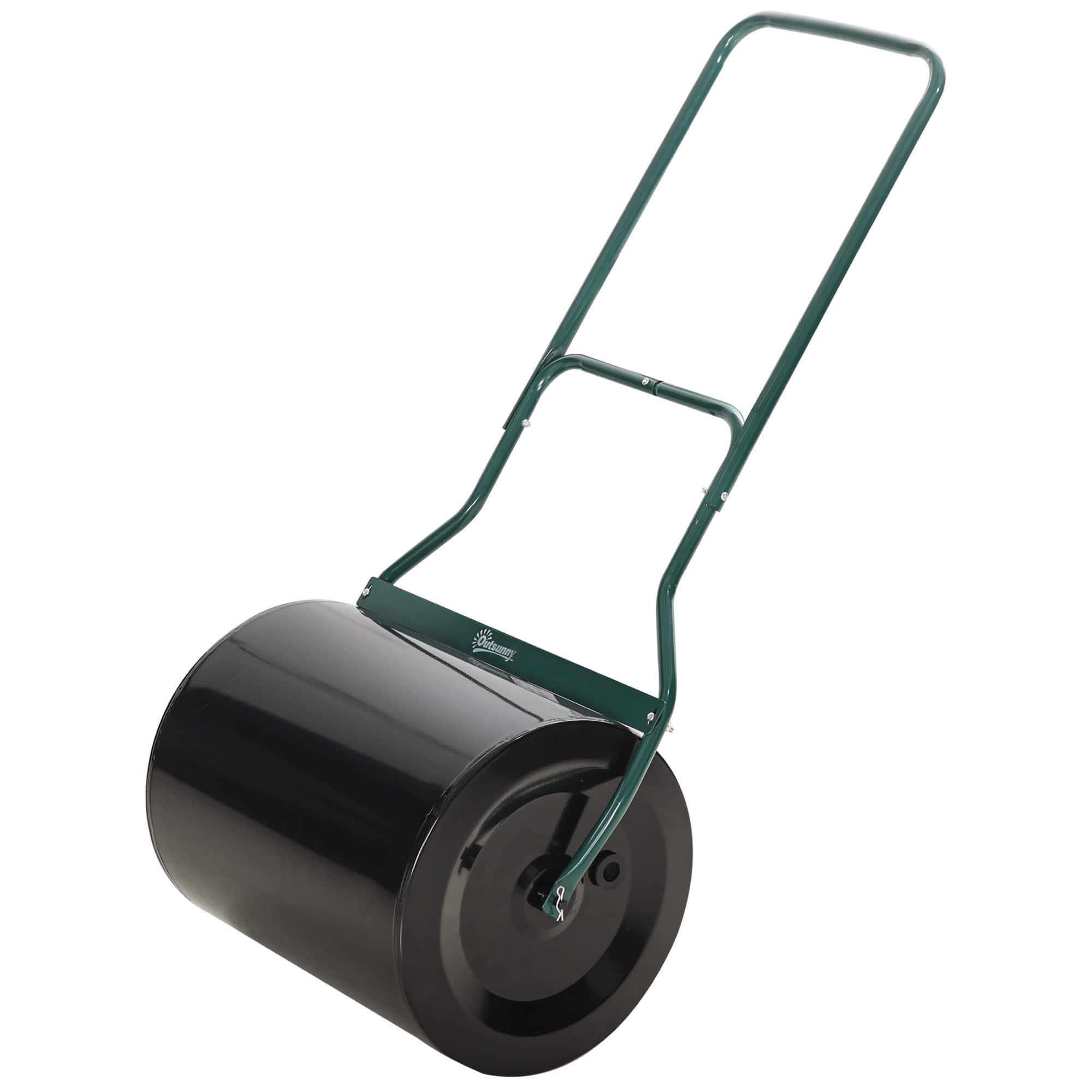 Outsunny - 20-Inch Push/Tow Behind Lawn Roller Filled with 16 Gal Water or Sand, Perfect for Flattening Sod in the Garden - Green/Black
