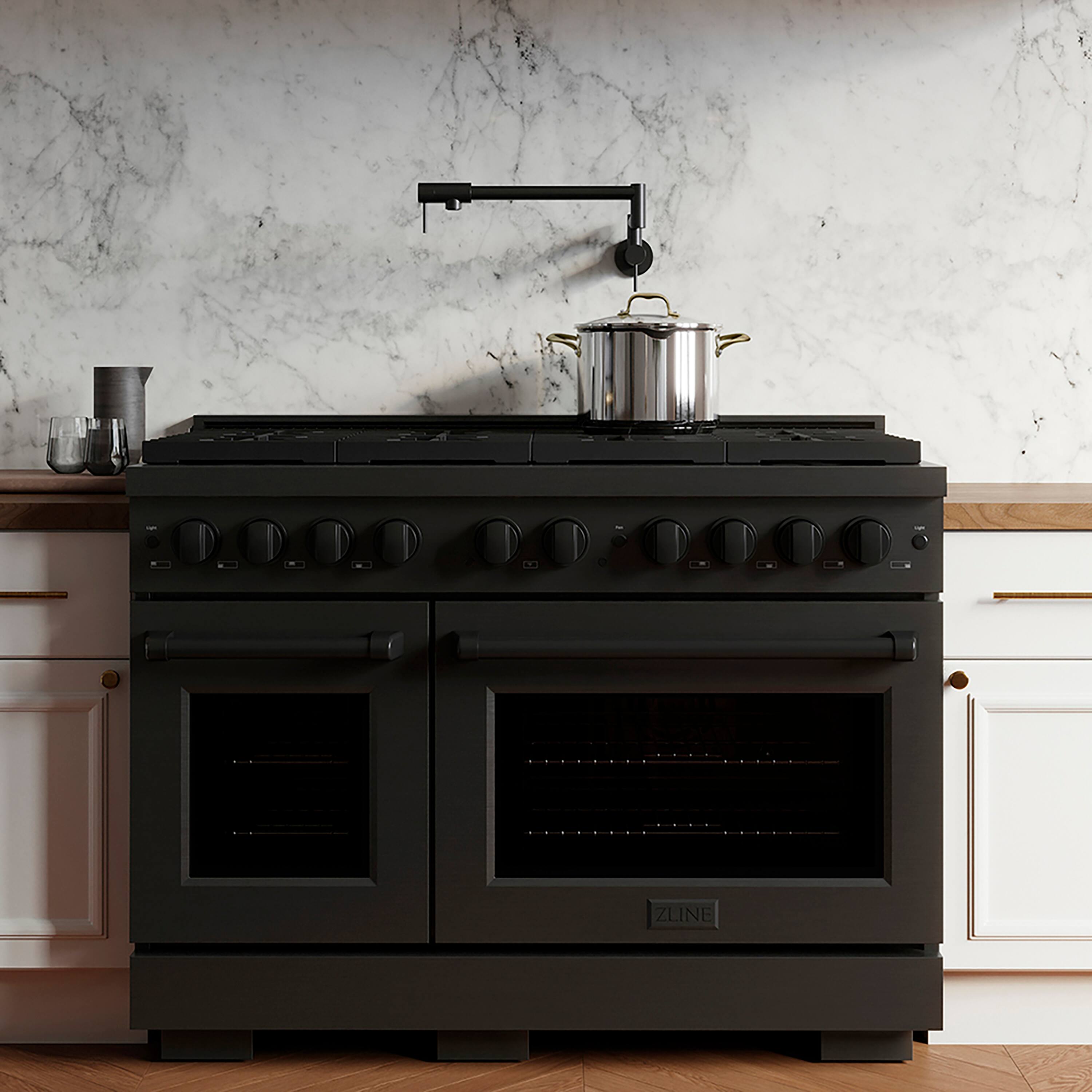 Alt View 3. ZLINE - ZLINE 48 in. Paramount Dual Fuel Range with 8 DuoPro Burners & Dual Ovens (PSDRB-48) - Black Stainless Steel.