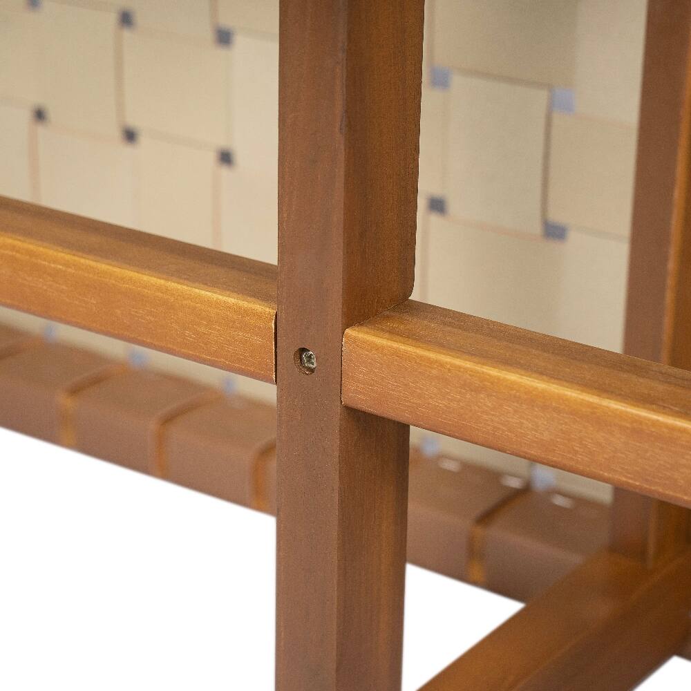 Alt View 6. Ropilly - Ropilly Acacia Wood Bedroom Bench with Woven PU Leather Seat, Teak Finish Accent Bench for End of Bed - Teak.