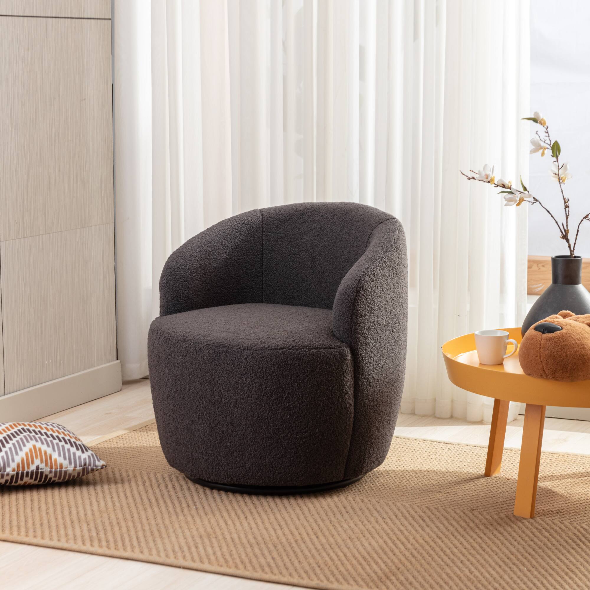 Alt View 1. GOODSILO - Plush Swivel Accent Armchair with Ergonomic Design and 360-Degree Rotation for Modern Interiors - Dark Gray.