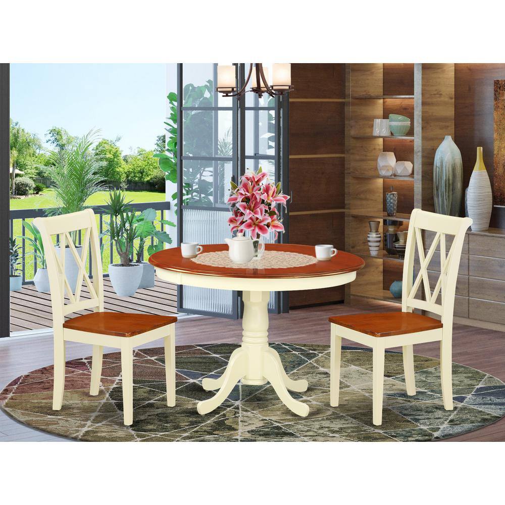 Back. East West Furniture - Dining Room Set Buttermilk & Cherry - Brown.
