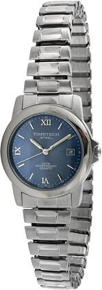 Timetech - Women's Water Resistant Stainless Steel Blue Dial Expansion Watch - Silver