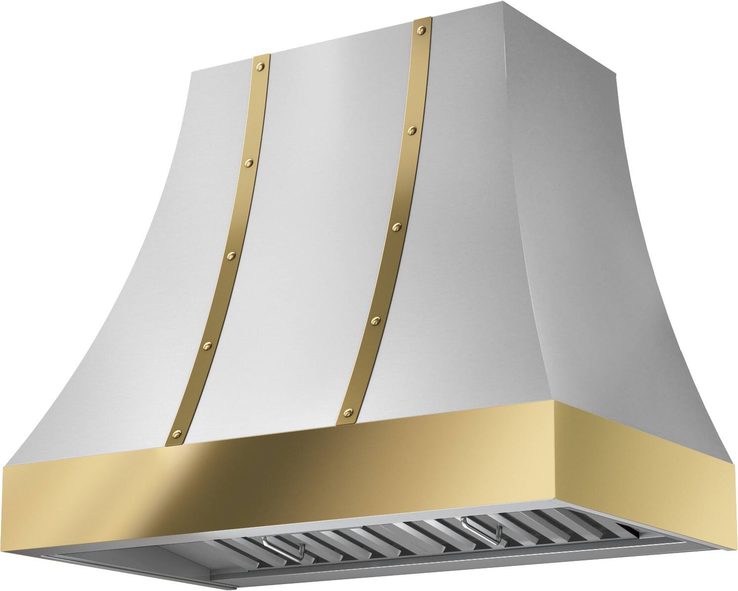Angle. Zephyr - Banding Kit Trim for Zephyr Alto CHAL36ASX Range Hood - Polished Gold.