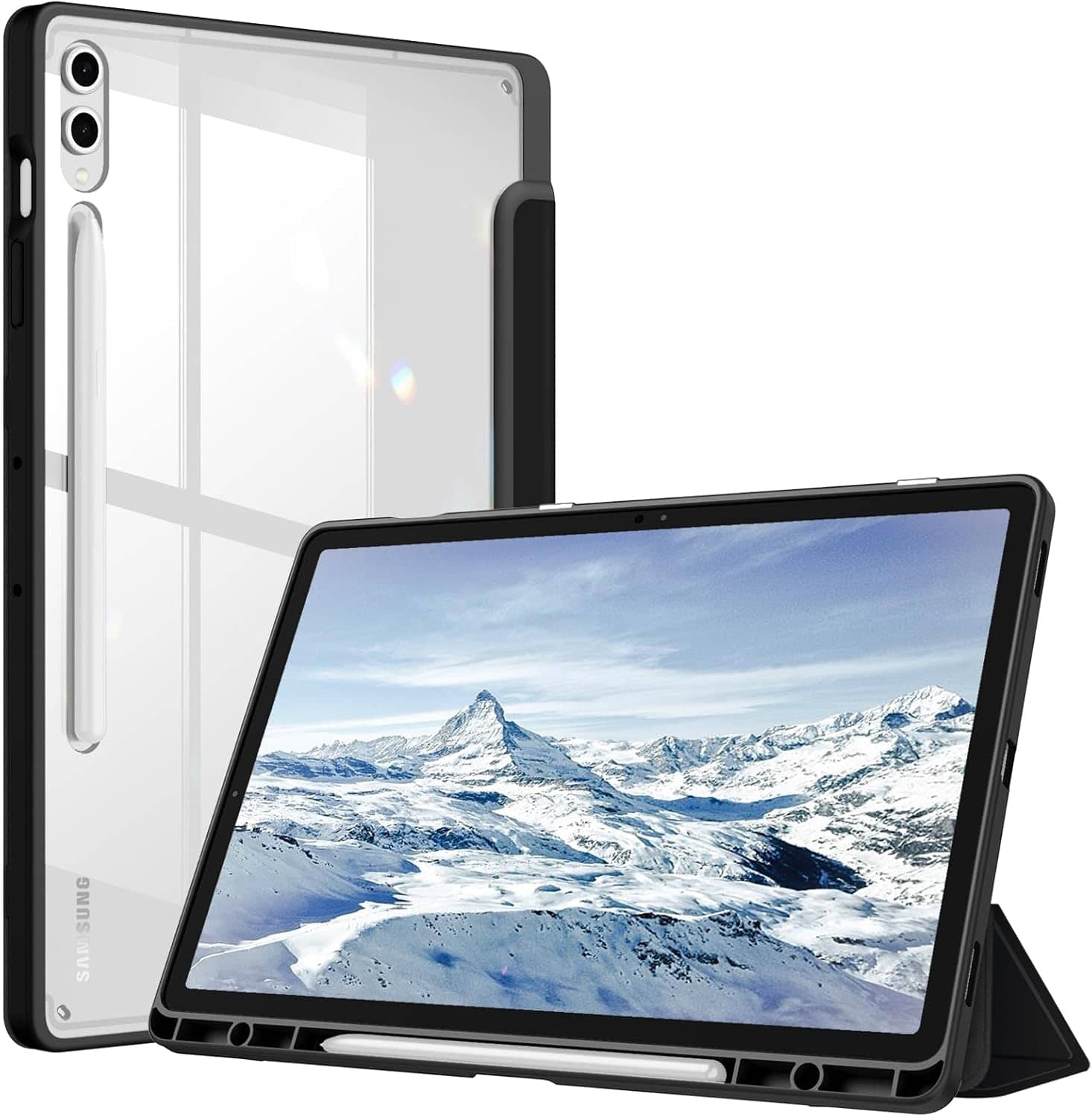 Fintie - Slim Case for Samsung Galaxy Tab S10+ / Tab S9 FE+ / Tab S9+, Clear Transparent Back Shell Shockproof Cover - Black