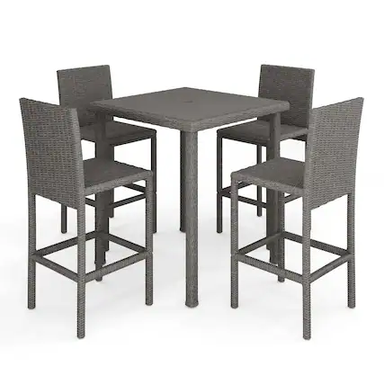 Front. Martha Stewart - Bedford 5-Piece Outdoor Rattan Wicker Patio Set with 4 Bar Stools, Bar Height Table - Gray.