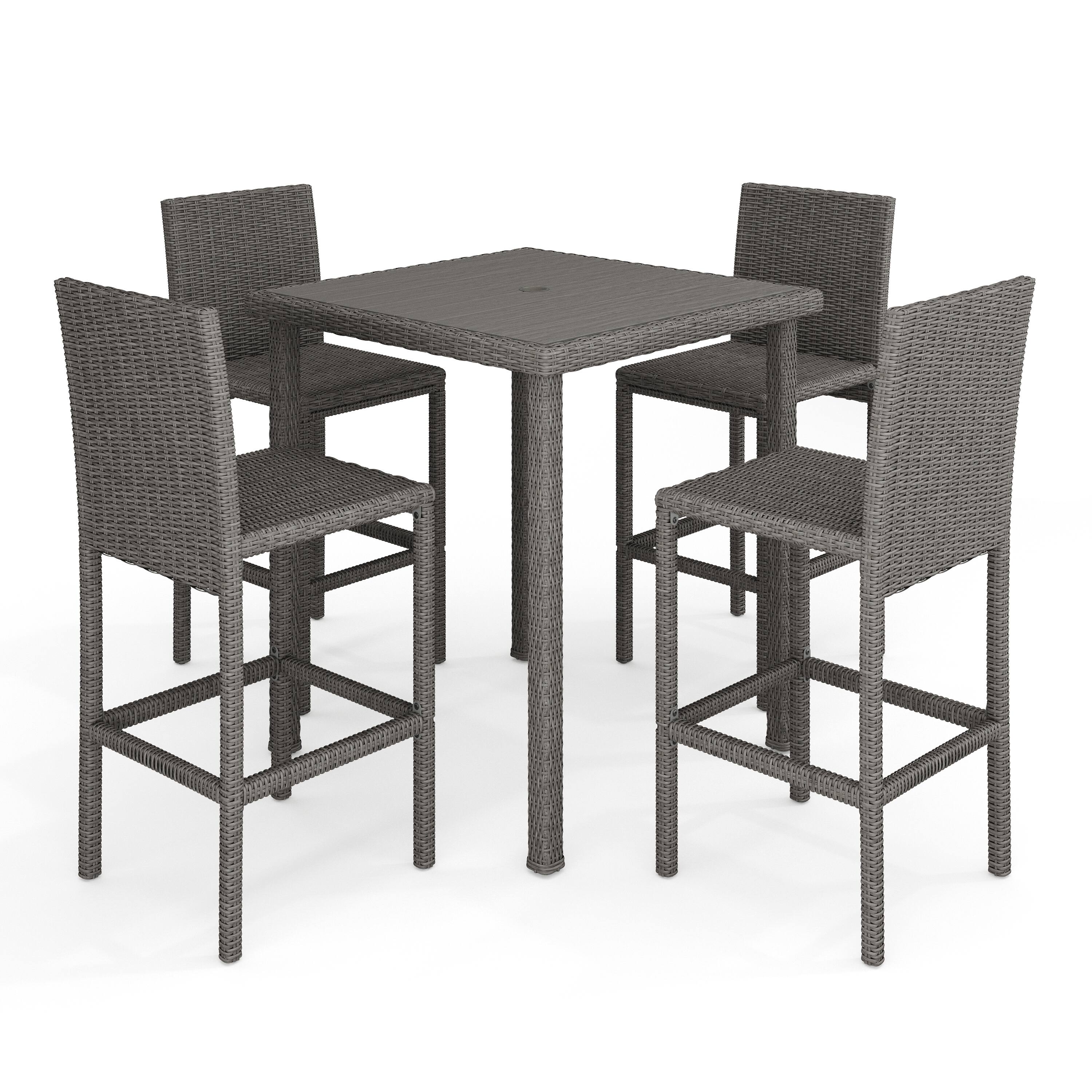Front. Martha Stewart - Bedford 5-Piece Outdoor Rattan Wicker Patio Set with 4 Bar Stools, Bar Height Table - Gray.