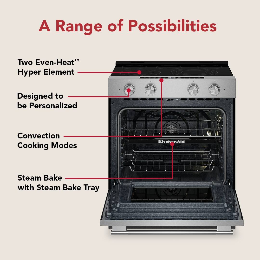 A Range of Possibilities

- Two Even-Heat™ Hyper Element
- Designed to be Personalized
- Convection Cooking Modes
- Steam Bake with Steam Bake Tray