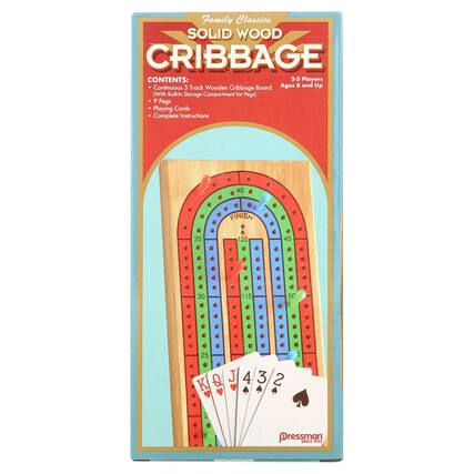 Family Classics SOLID WOOD CRIBBAGE
CONTENTS:
- Continuous 3 Track Wooden Cribbage Board (With Built-In Storage Compartment for Pegs)
- 9 Pegs
- Playing Cards
- Complete Instructions
2-3 Players
Ages 8 and Up
FINISH
40 35 30 25 20 15 10 5 0 5 10 15 20 25 30 35 40 45 50 55 60 65 70 75 80 85 90 95 100 105 110 115 120
KOJ432
Q J 4 3 2 K
Dressman
SINCE 1923