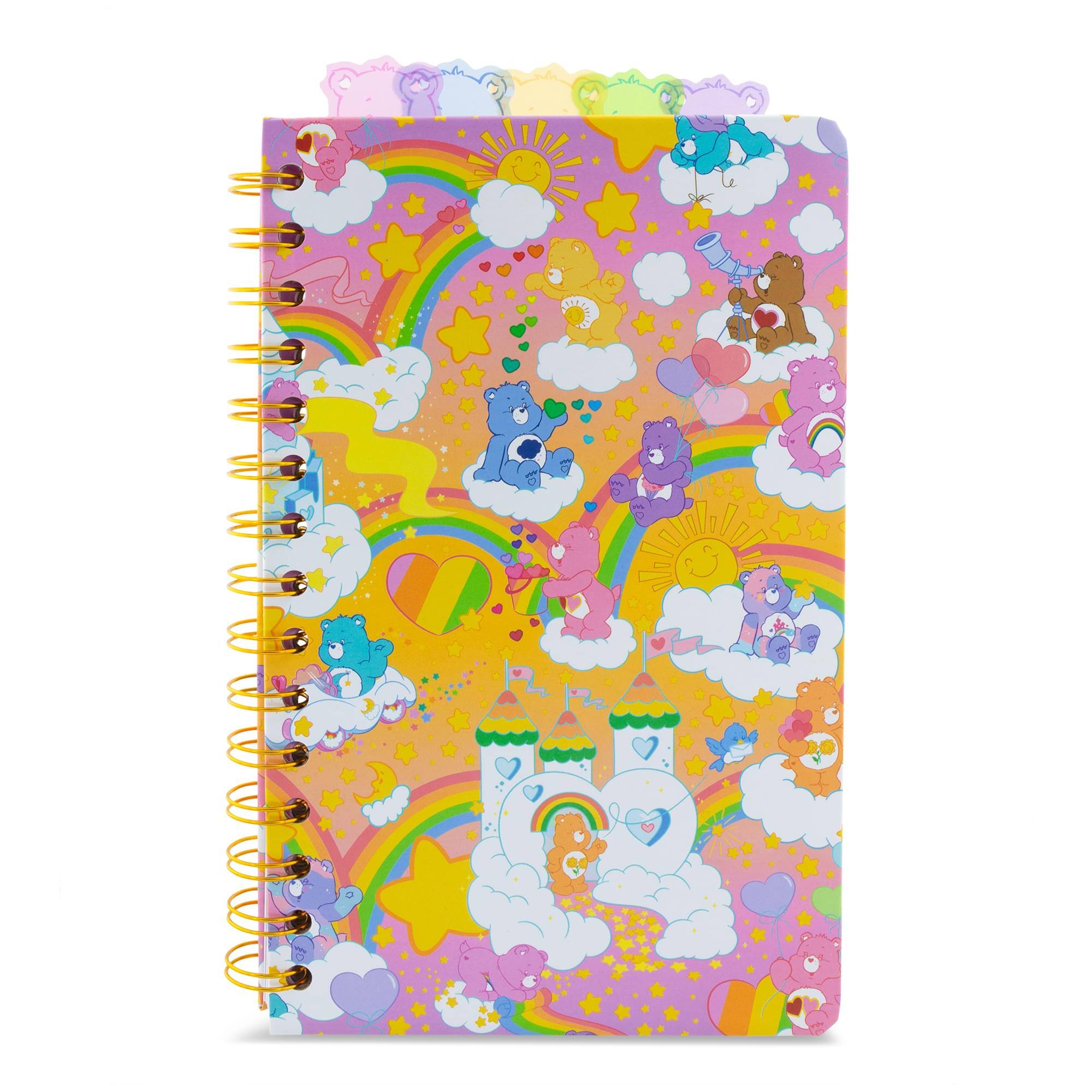 Front. Silver Buffalo - Care Bears Rainbows 5-Tab Spiral Notebook With 75 Sheets - Pink.