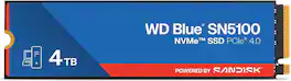 Western Digital - WD WDS400T5B0E Blue 4TB SN5100 NVMe SSD M.2 2280, PCIe Gen 4.0,Internal Solid State Drive Read Speeds Up to 6,900MB/s