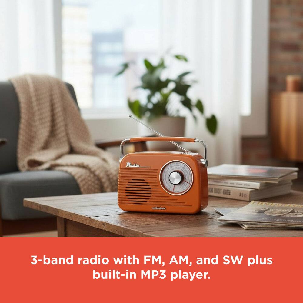 Radio Hncl 3-band radio with FM, AM, and SW plus built-in MP3 player.