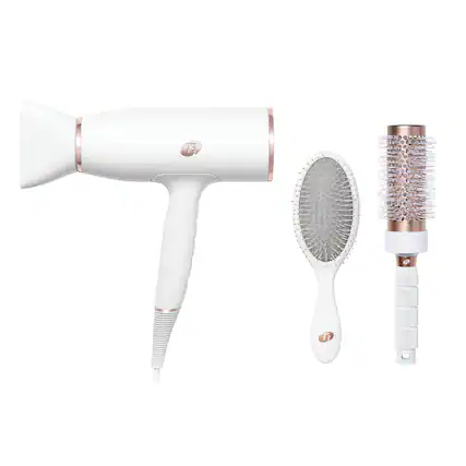Front. T3 - T3 AireLuxe Professional Hair Dryer and Brush Set - White.