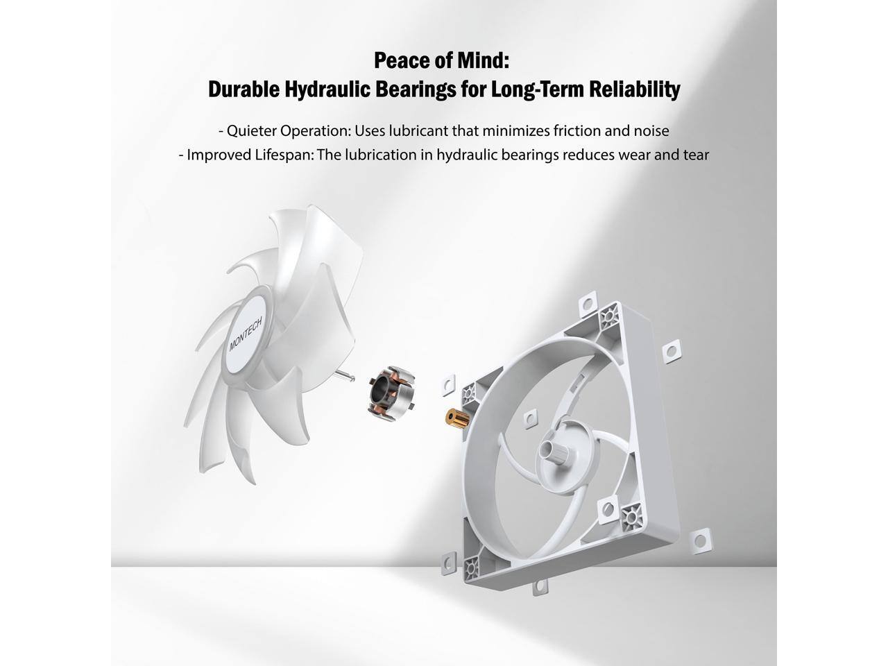 Peace of Mind:  
Durable Hydraulic Bearings for Long-Term Reliability

- Quieter Operation: Uses lubricant that minimizes friction and noise
- Improved Lifespan: The lubrication in hydraulic bearings reduces wear and tear