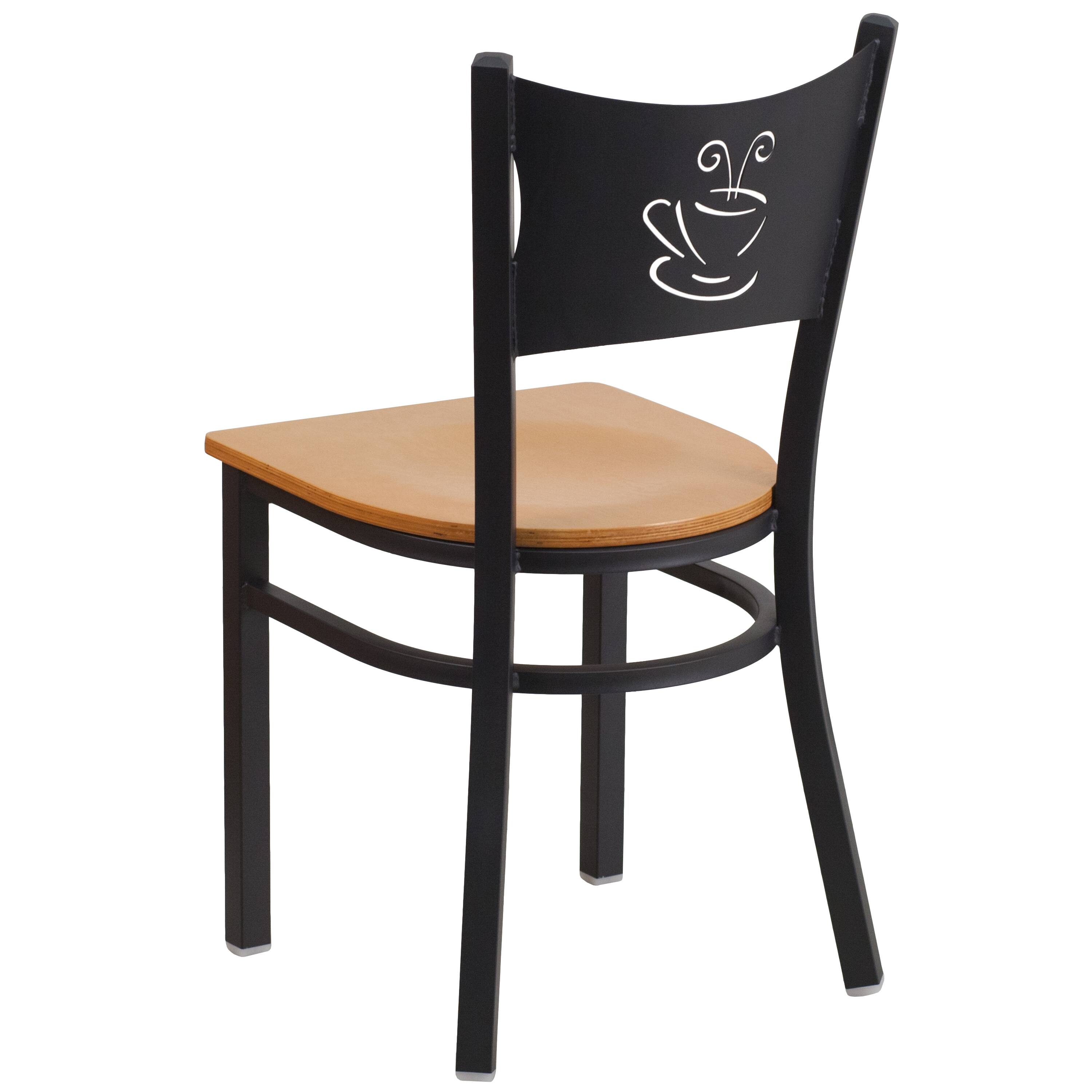 Alt View 4. Emma + Oliver - 2 Pack Coffee Back Metal Restaurant Chair - Natural Wood Seat/Black Metal Frame.