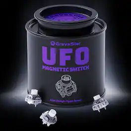 GravaStar - UFO Magnetic Hall Effect Gaming Switches Hot-Swappable Contactless Switches with 100M+ Lifespan 65pcs - Linear - Silver