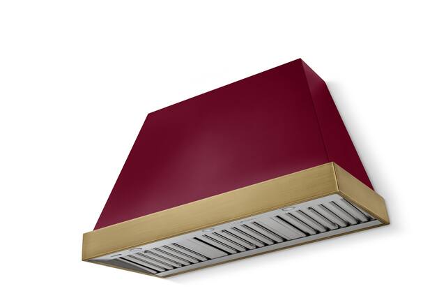 Front. AGA - AGA Euclid 48 x 30 Hood 1200 CFM_Cranberry_ w. Antique Brass Trim - Cranberry.