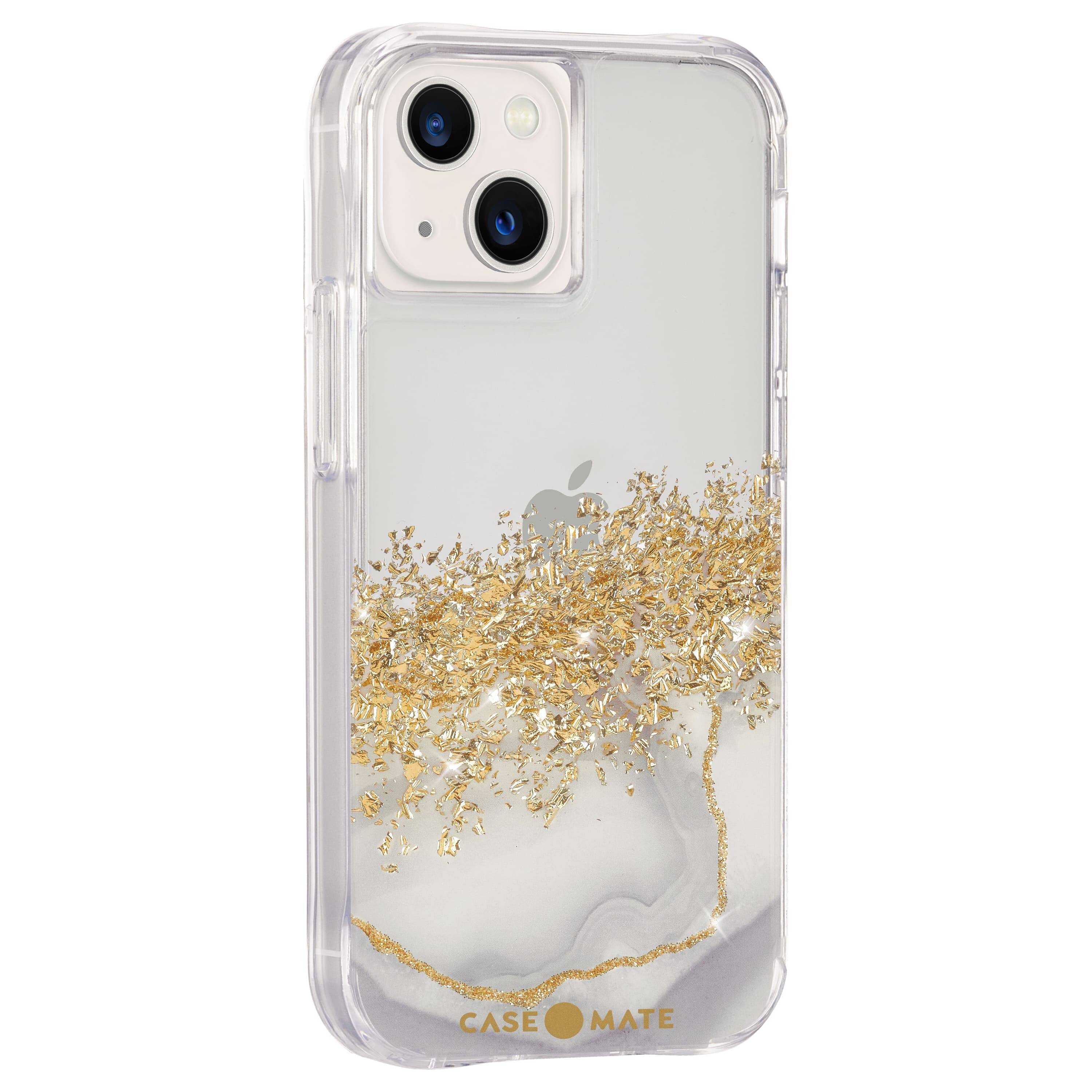Angle. Case-Mate - Karat Marble Hardshell case w/ Antimicrobial for iPhone 13 mini  - Gold.