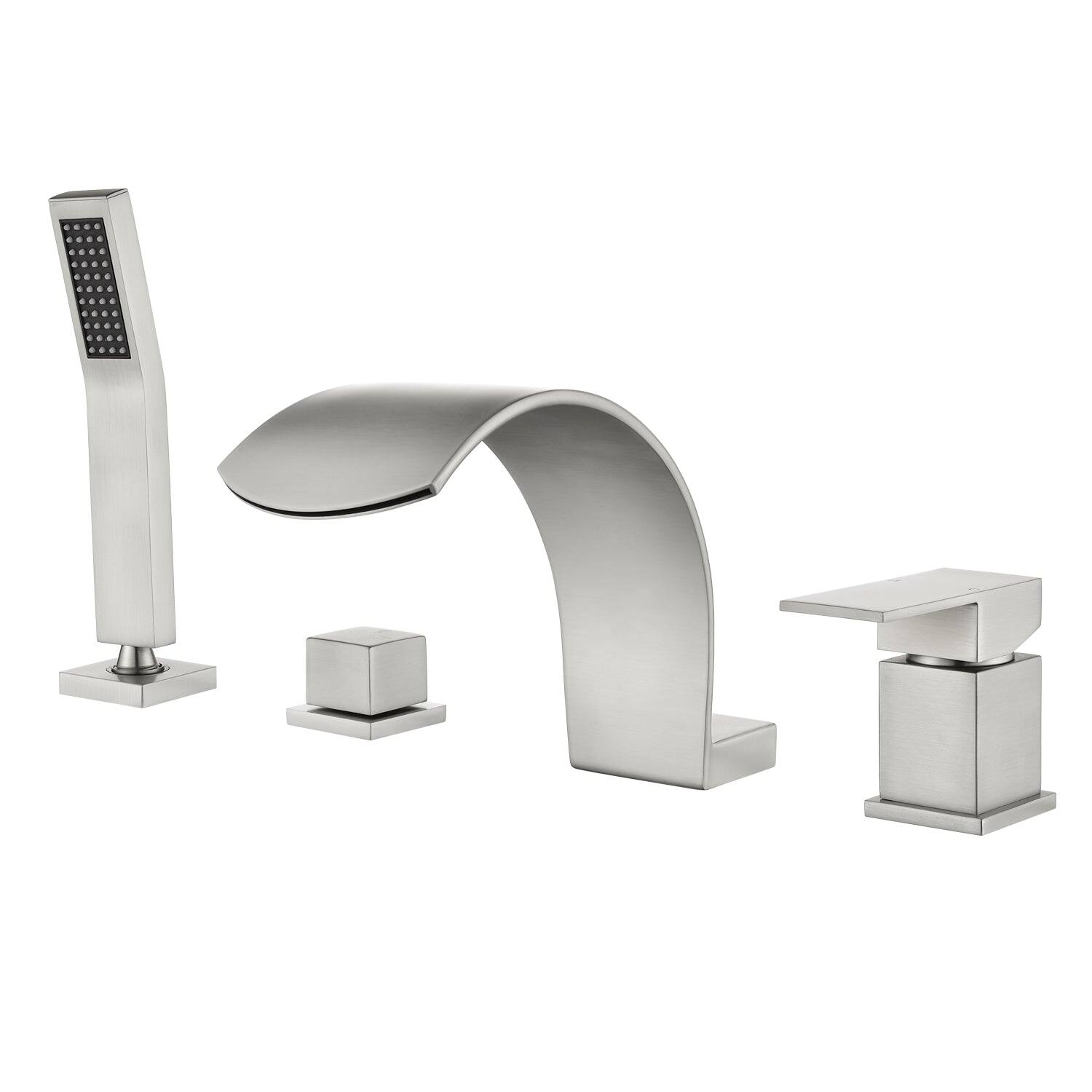 Alt View 1. Boyel Living - Brushed Nickel Curved Cold and Hot Bathtub Faucet with Handheld Shower and Waterfall Outlet Single Handle Dual Control - Brushed Nickel.