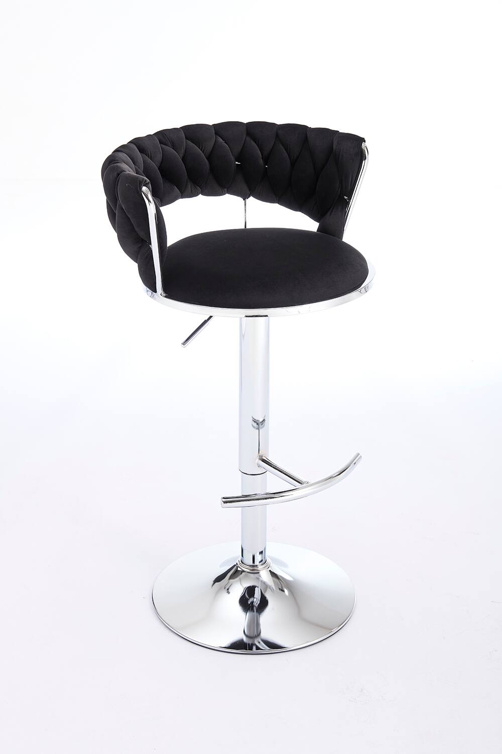 Alt View 7. APRILSOUL - Set of 2 Bar Stools Chrome Footrest Base Swivel Height Adjustable Velvet Chrome Leg BLACK - Black.