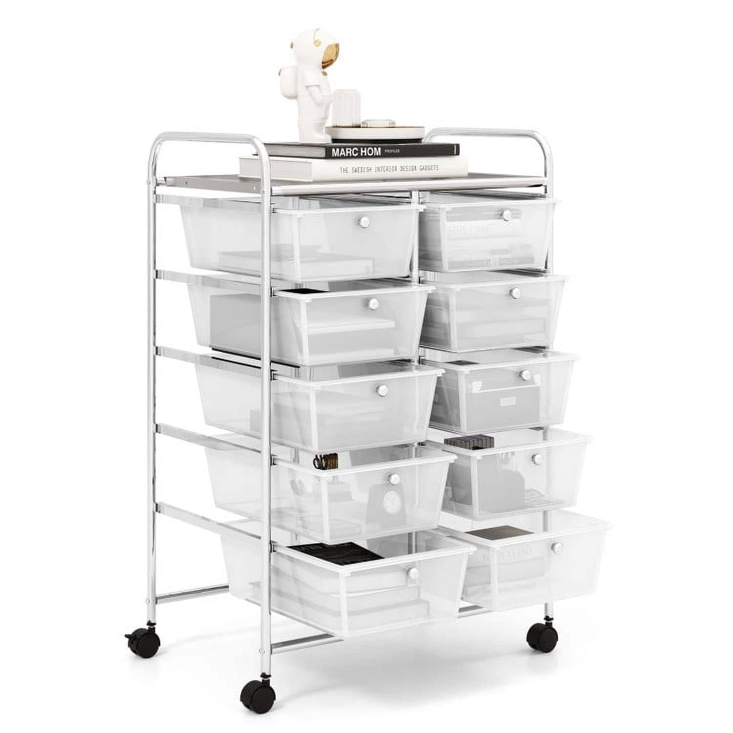 Kadyn - Filing Cabinet Office Drawers, Office Storage Cabinet,10-Drawer Rolling Storage Cart-Transparent